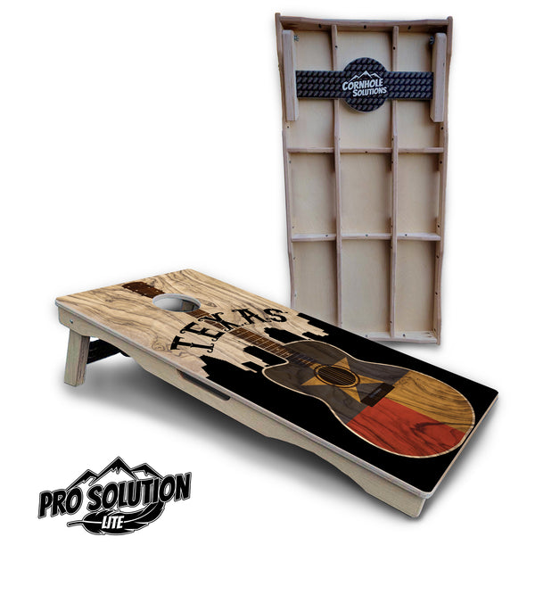 Pro Solution Lite - Texas Guitar - Professional Tournament Cornhole Boards 3/4" Baltic Birch - Zero Bounce Zero Movement Vertical Interlocking Braces for Extra Weight & Stability +Double Thick Legs +Airmail Blocker