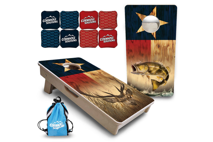 Texas Flag Deer & Fish - Mini or Vacation Size Cornhole Boards