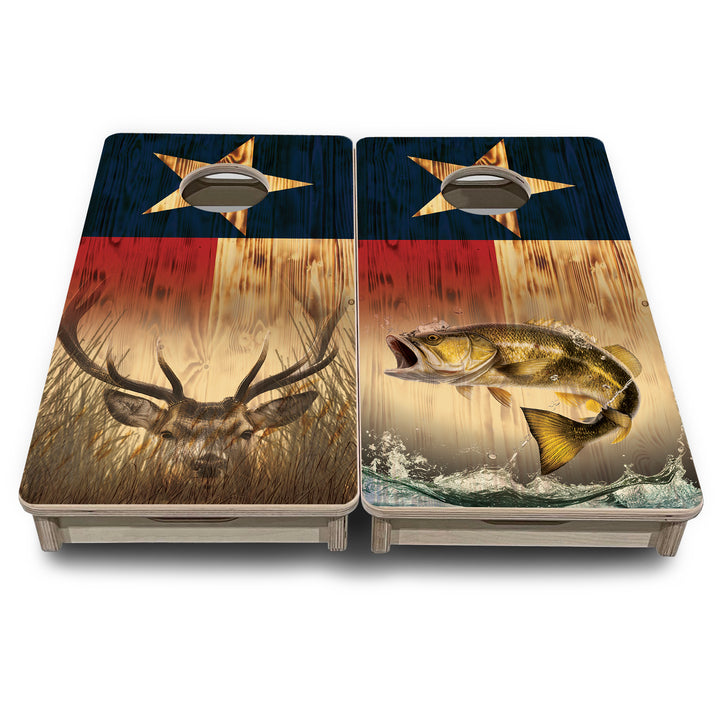 Texas Flag Deer & Fish - Mini or Vacation Size Cornhole Boards