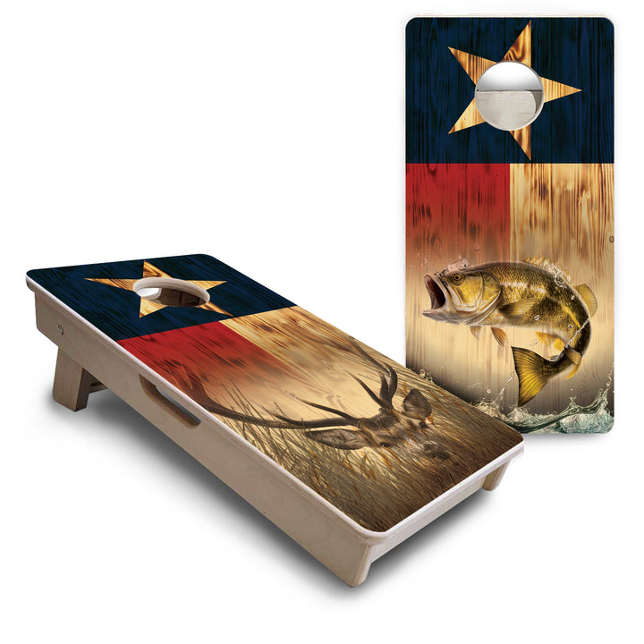 Texas Flag Deer & Fish - Mini or Vacation Size Cornhole Boards