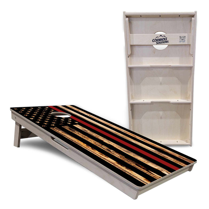 Blue & Red Line Burnt Flag Cornhole Boards - Professional Tournament Series