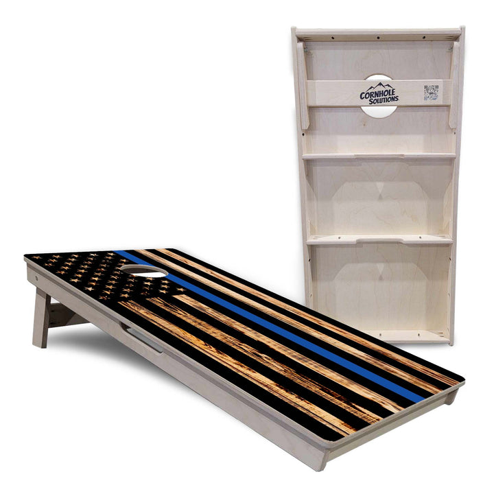 Blue & Red Line Burnt Flag Cornhole Boards - Professional Tournament Series