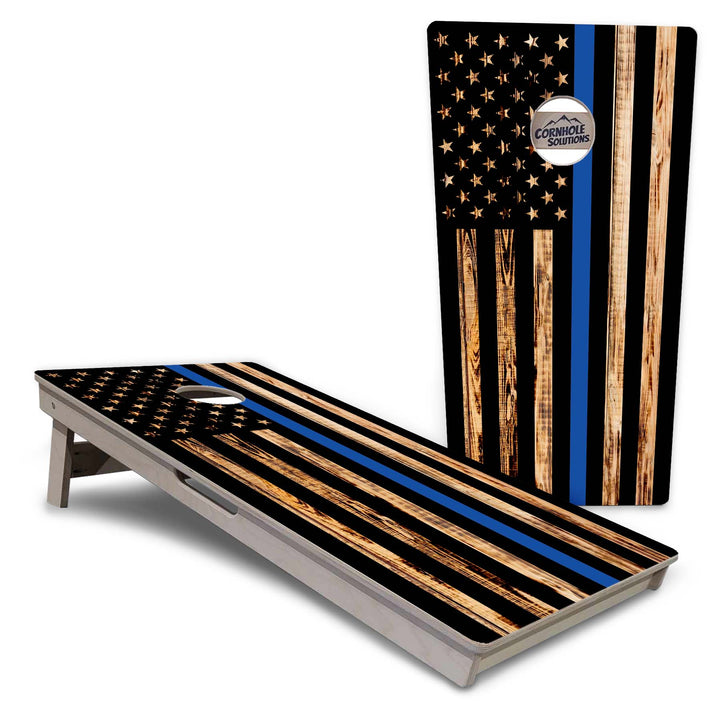 Blue & Red Line Burnt Flag Cornhole Boards - Professional Tournament Series