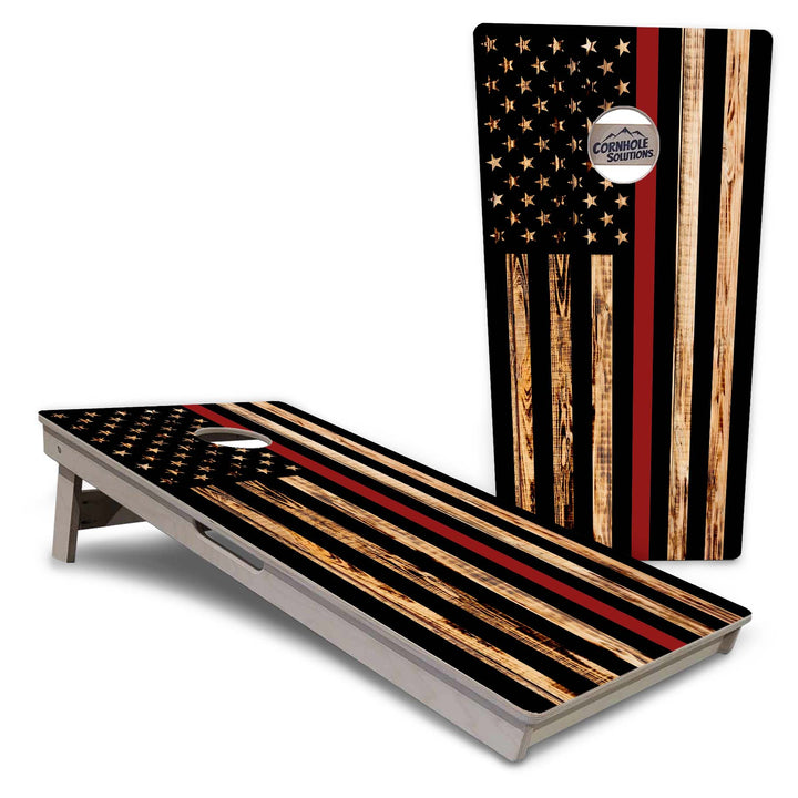 Blue & Red Line Burnt Flag Cornhole Boards - Professional Tournament Series