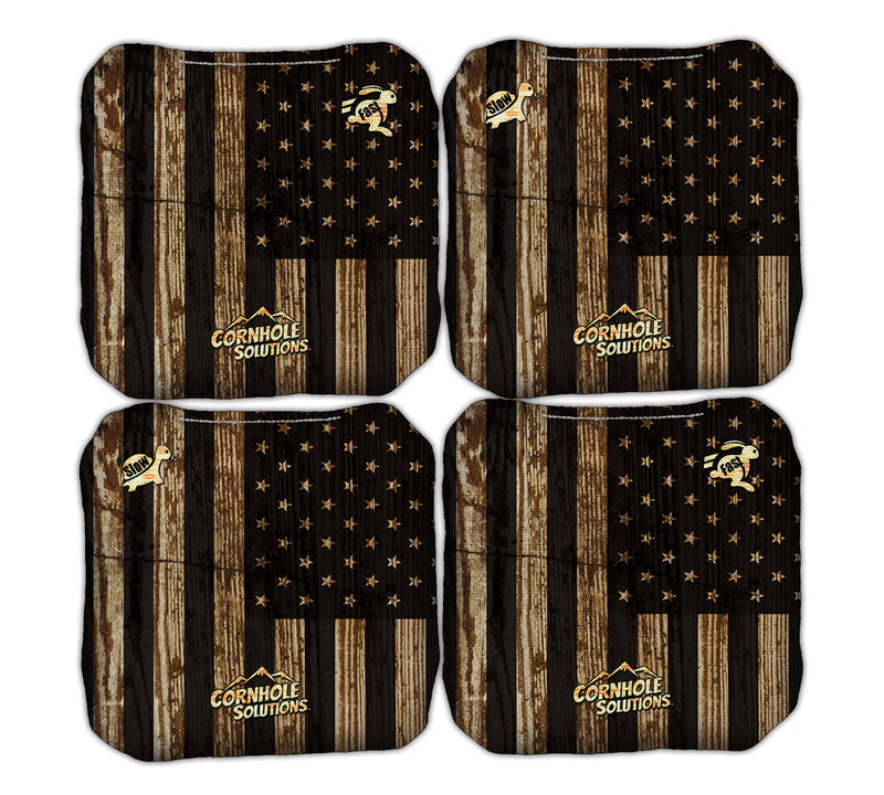 Pro Style Regulation 6x6 - Rec Cornhole Bags - Wood DTOM & Flag Bags - Speed 4 & 7 (Set of 4 or 8 Bags)
