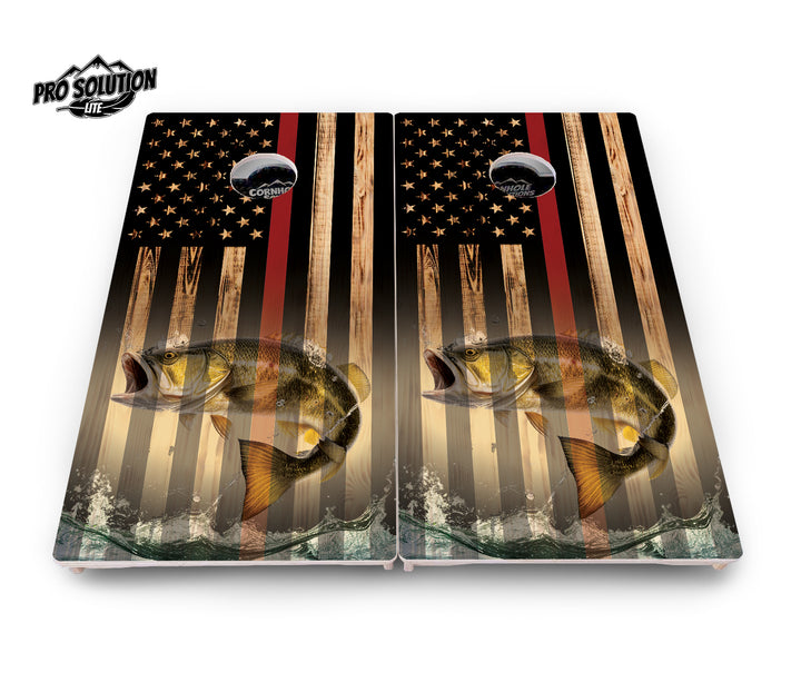 Red Line Deer & Fish Flag Cornhole Boards - Pro Solution Lite Series