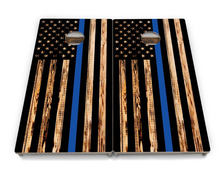 Blue & Red Line Burnt Flag Cornhole Boards - Professional Tournament Series