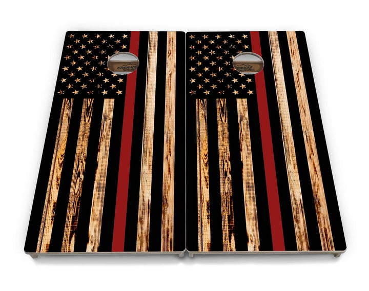 Blue & Red Line Burnt Flag Cornhole Boards - Professional Tournament Series