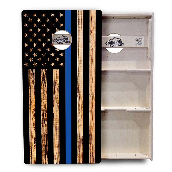 Blue & Red Line Burnt Flag Cornhole Boards - Professional Tournament Series
