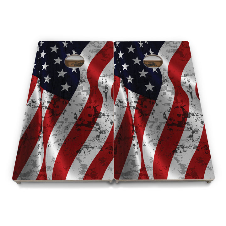 Wavy Distressed Flag Cornhole Boards - Professional Tournament Series