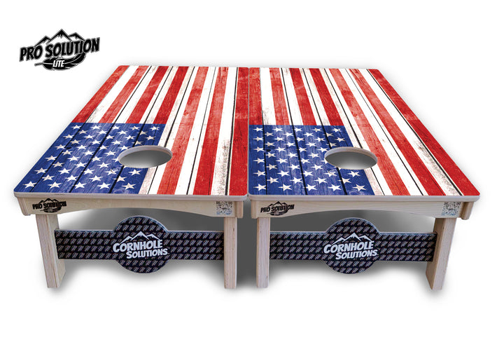 Whitewashed Flag Cornhole Boards - Pro Solution Lite Series