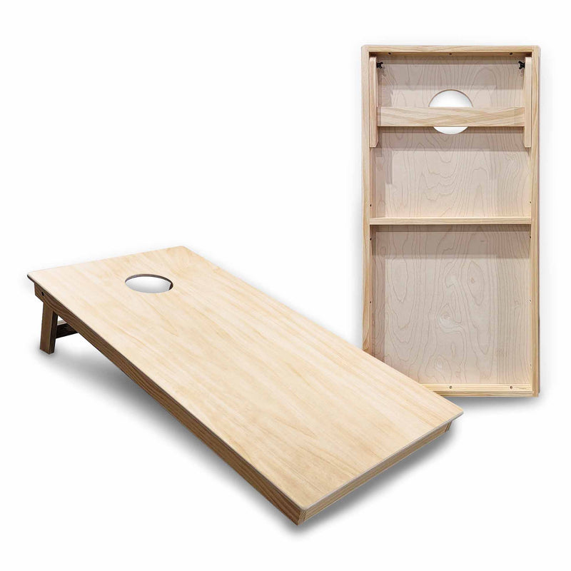Backyard Solution Boards - Plain w/UV Clear Coat - Regulation 2'x4' Boards - 15mm Baltic Birch Tops - Solid Wood Frames + Folding Legs w/Brace + (1) Support Brace + UV Clear Coat