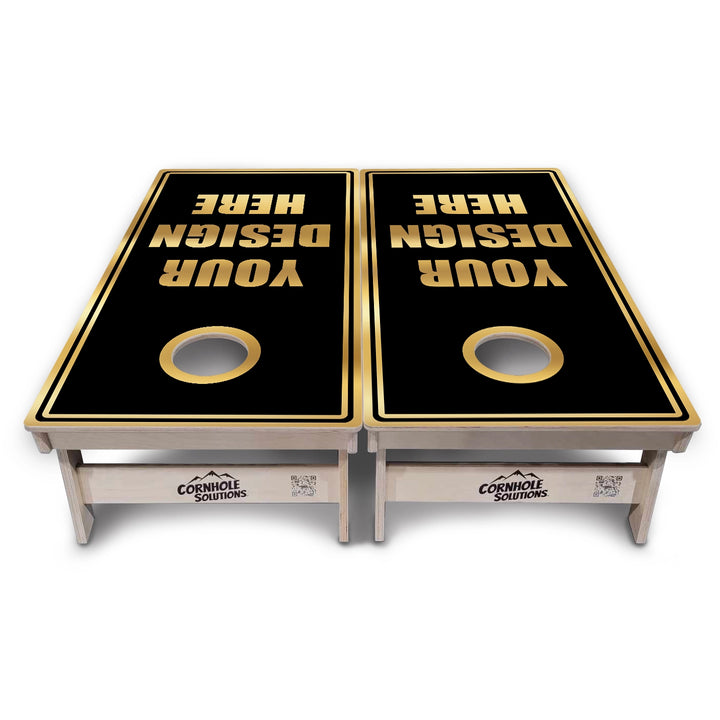Add Your Logo Black & Gold Cornhole Boards – Tournament Series
