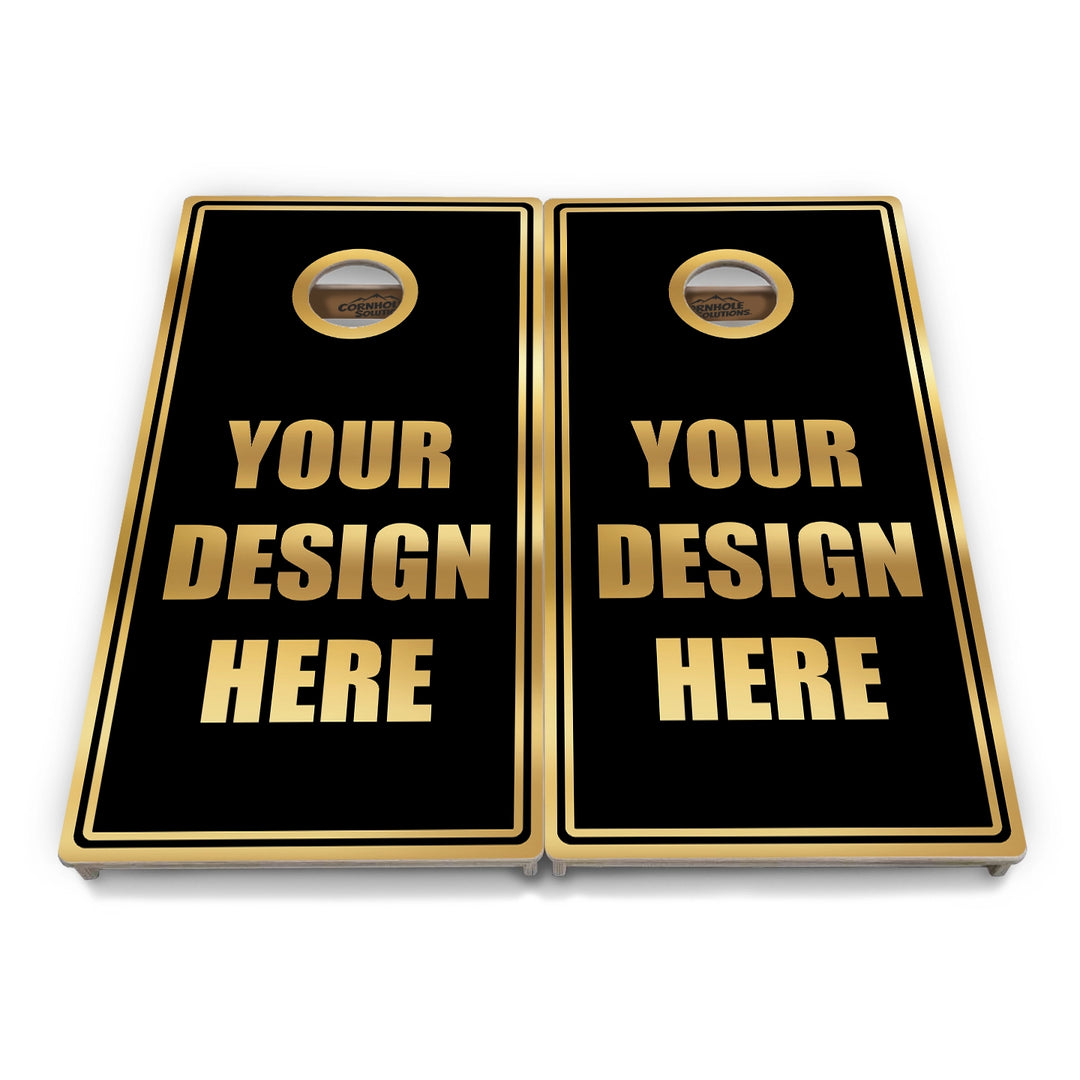 Add Your Logo Black & Gold Cornhole Boards – Tournament Series