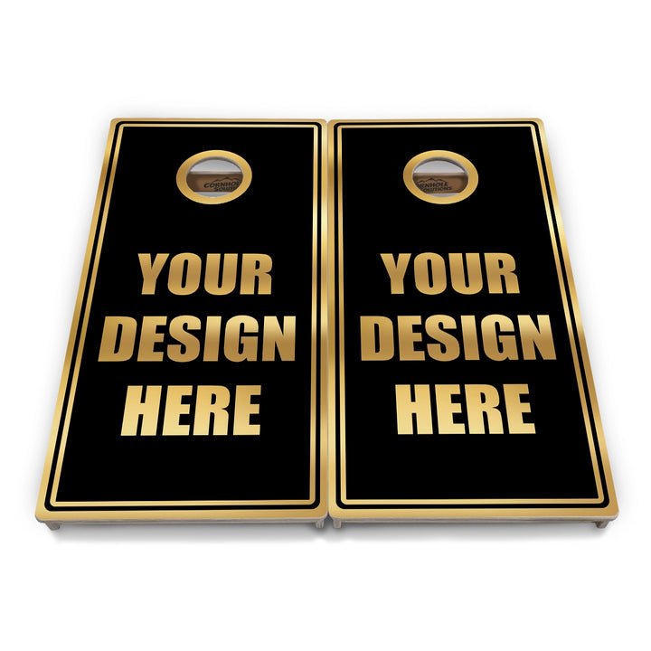 Add Your Logo Black & Gold Cornhole Boards – Tournament Series