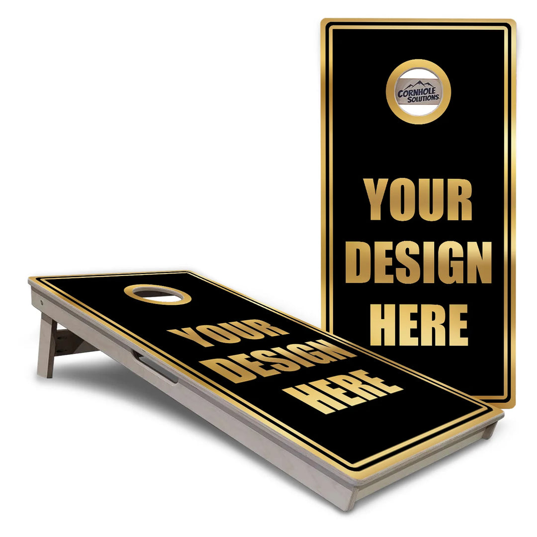Add Your Logo Black & Gold Cornhole Boards – Tournament Series