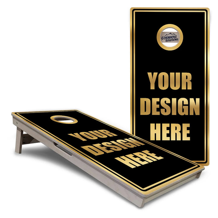 Add Your Logo Black & Gold Cornhole Boards – Tournament Series