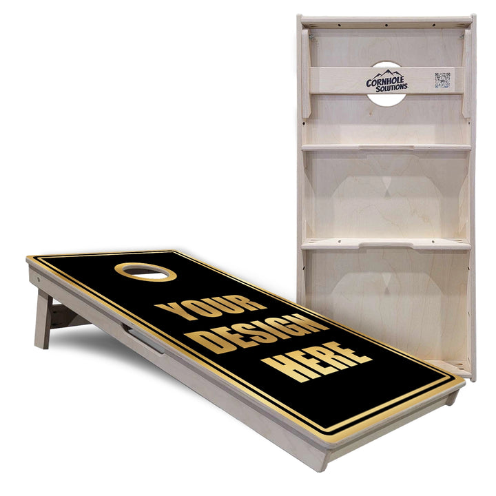 Add Your Logo Black & Gold Cornhole Boards – Tournament Series