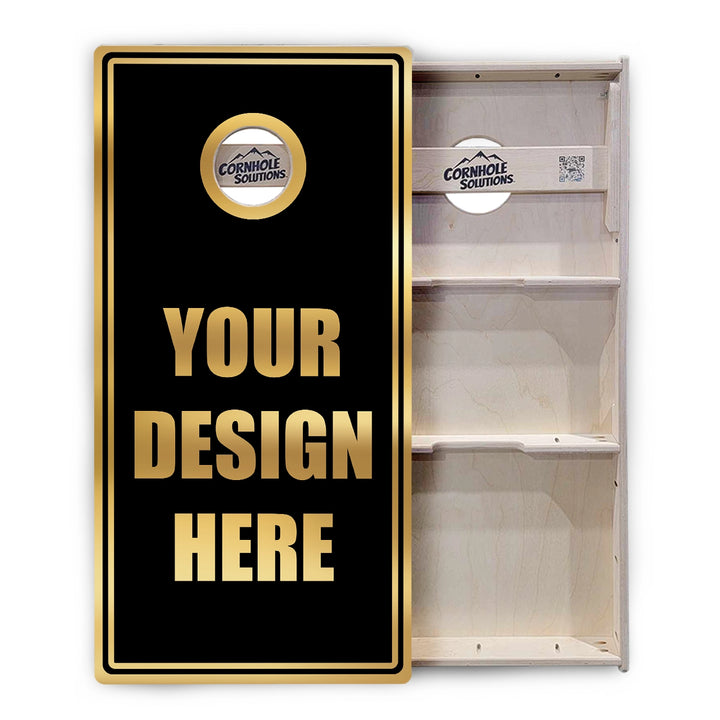 Add Your Logo Black & Gold Cornhole Boards – Tournament Series