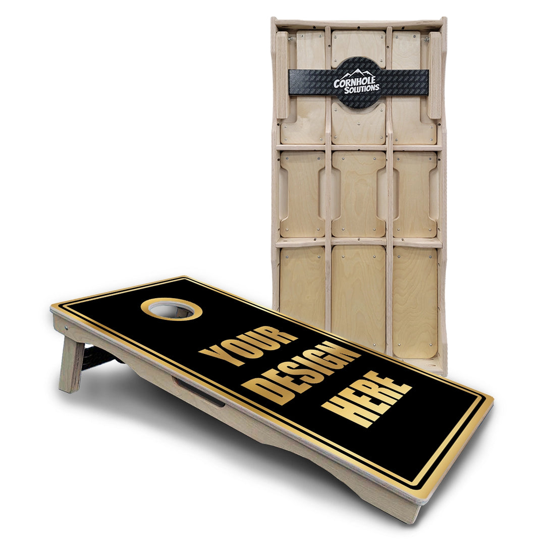 Add Your Logo Black & Gold Cornhole Boards – Pro Lite or Pro Elite