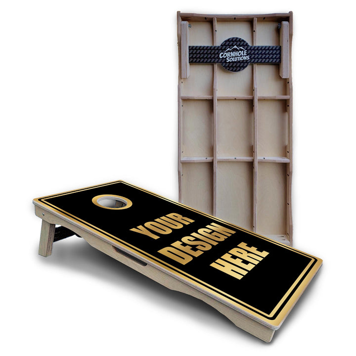 Add Your Logo Black & Gold Cornhole Boards – Pro Lite or Pro Elite