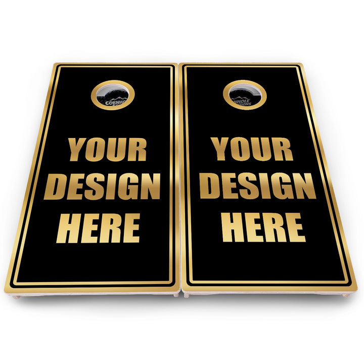 Add Your Logo Black & Gold Cornhole Boards – Pro Lite or Pro Elite