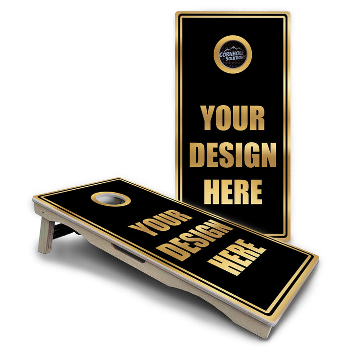 Add Your Logo Black & Gold Cornhole Boards – Pro Lite or Pro Elite