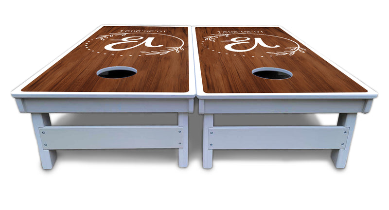 Waterproof - Laurel Wreath Design - All Weather Boards "Outdoor Solution" 18mm(3/4")Direct UV Printed - Regulation 2' by 4' Cornhole Boards (Set of 2 Boards) Double Thick Legs, with Leg Brace & Dual Support Braces!