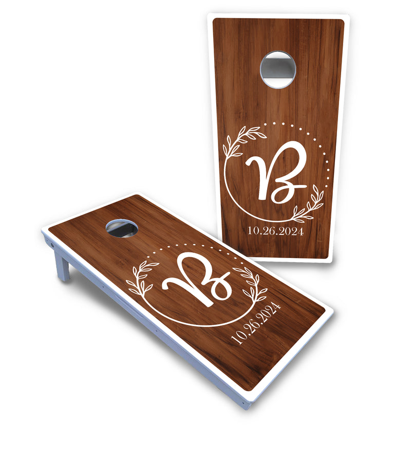 Waterproof - Laurel Wreath Design - All Weather Boards "Outdoor Solution" 18mm(3/4")Direct UV Printed - Regulation 2' by 4' Cornhole Boards (Set of 2 Boards) Double Thick Legs, with Leg Brace & Dual Support Braces!