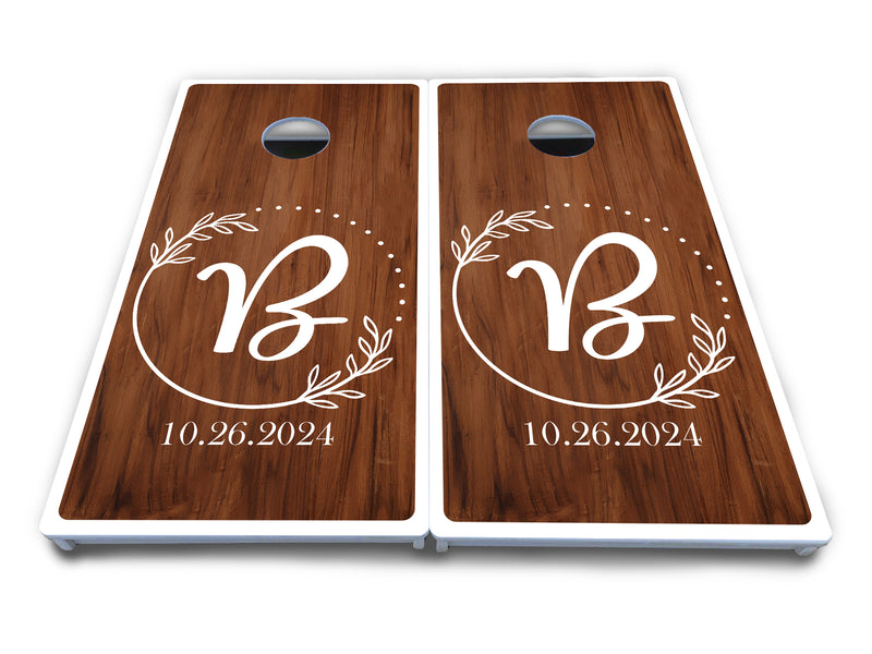 Waterproof - Laurel Wreath Design - All Weather Boards "Outdoor Solution" 18mm(3/4")Direct UV Printed - Regulation 2' by 4' Cornhole Boards (Set of 2 Boards) Double Thick Legs, with Leg Brace & Dual Support Braces!