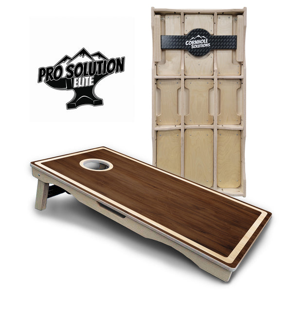 Pro Solution Elite - Dark Wood Design - Professional Tournament Cornhole Boards 3/4" Baltic Birch - Zero Bounce Zero Movement Vertical Interlocking Braces for Extra Weight & Stability +Double Thick Legs +Airmail Blocker