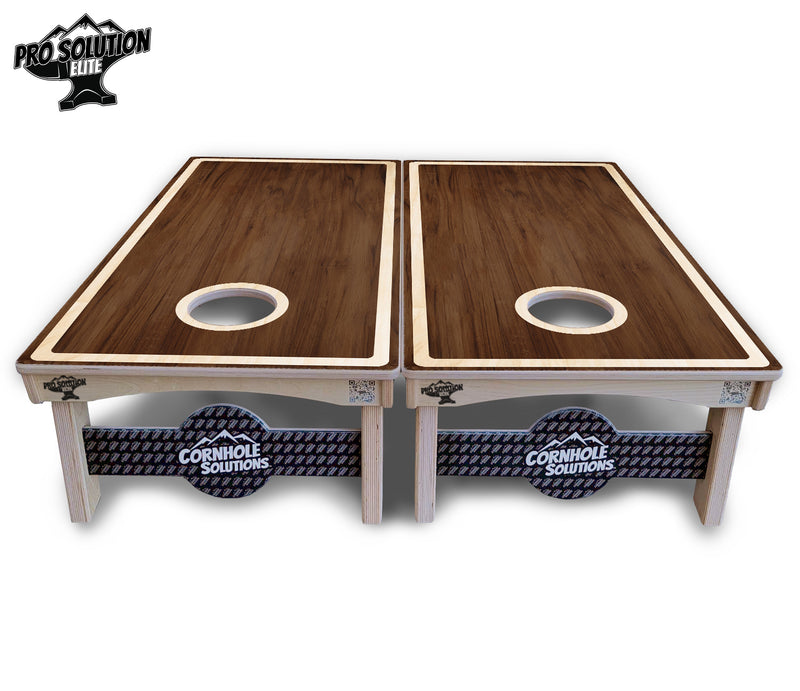 Pro Solution Elite - Dark Wood Natural Border - Professional Tournament Cornhole Boards 3/4" Baltic Birch - Zero Bounce Zero Movement Vertical Interlocking Braces for Extra Weight & Stability +Double Thick Legs +Airmail Blocker