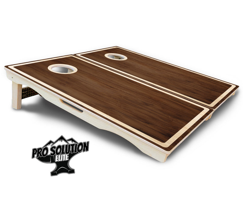 Pro Solution Elite - Dark Wood Natural Border - Professional Tournament Cornhole Boards 3/4" Baltic Birch - Zero Bounce Zero Movement Vertical Interlocking Braces for Extra Weight & Stability +Double Thick Legs +Airmail Blocker