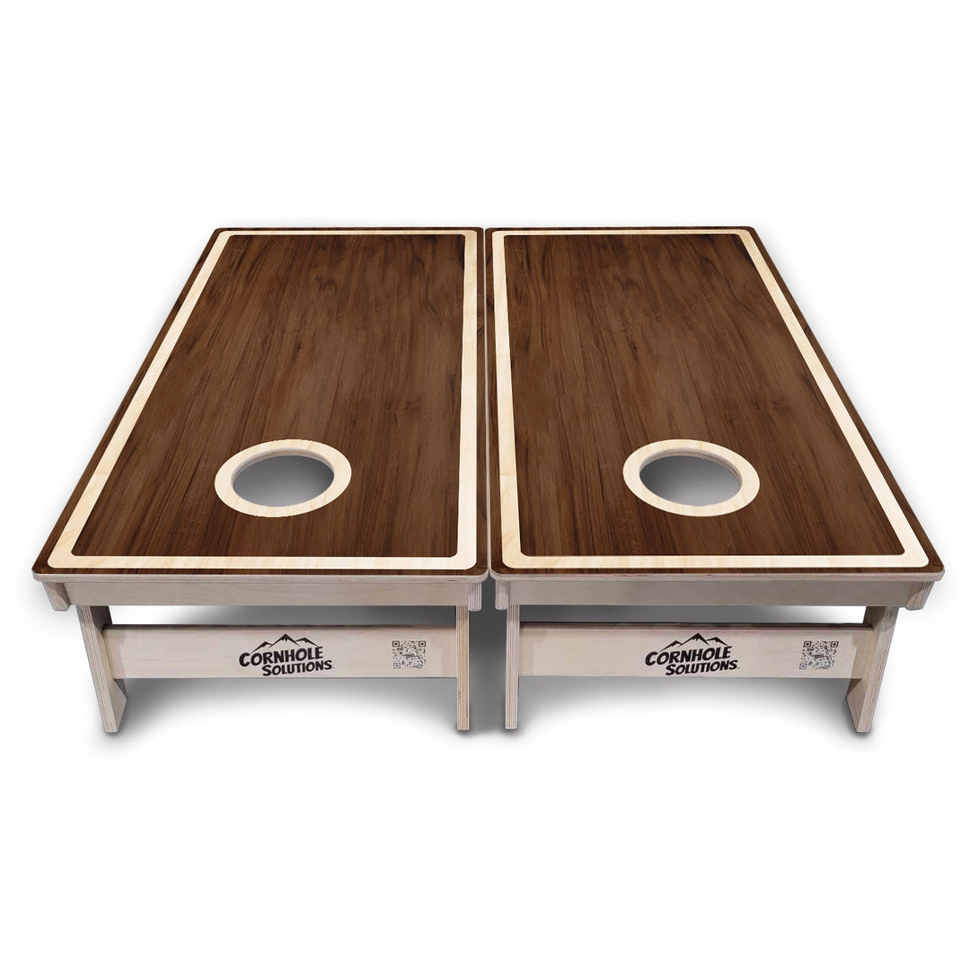 Dark Wood Natural Border Cornhole Boards – Tournament Series
