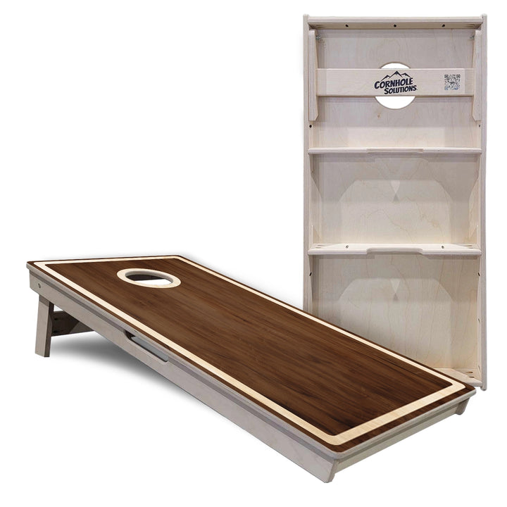 Dark Wood Natural Border Cornhole Boards – Tournament Series