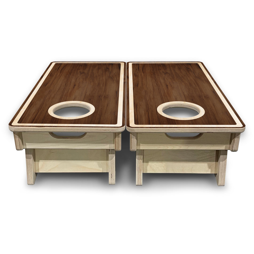 Mini Cornhole Boards - Dark Wood Natural Border