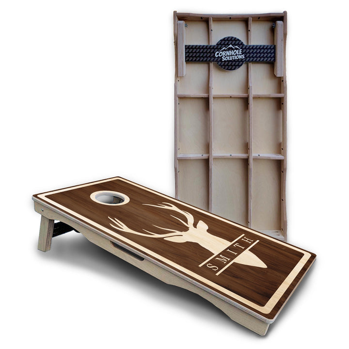 Personalized Buck Woodgrain Cornhole Boards – Pro Lite or Pro Elite