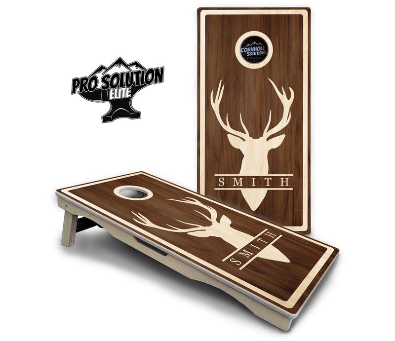 Pro Solution Elite - Deer Head Name Design - Professional Tournament Cornhole Boards 3/4" Baltic Birch - Zero Bounce Zero Movement Vertical Interlocking Braces for Extra Weight & Stability +Double Thick Legs +Airmail Blocker