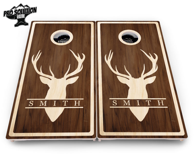 Pro Solution Elite - Deer Head Name Design - Professional Tournament Cornhole Boards 3/4" Baltic Birch - Zero Bounce Zero Movement Vertical Interlocking Braces for Extra Weight & Stability +Double Thick Legs +Airmail Blocker