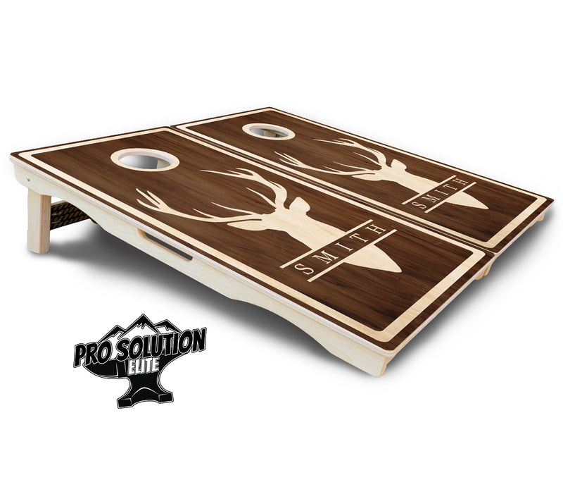 Pro Solution Elite - Deer Head Name Design - Professional Tournament Cornhole Boards 3/4" Baltic Birch - Zero Bounce Zero Movement Vertical Interlocking Braces for Extra Weight & Stability +Double Thick Legs +Airmail Blocker