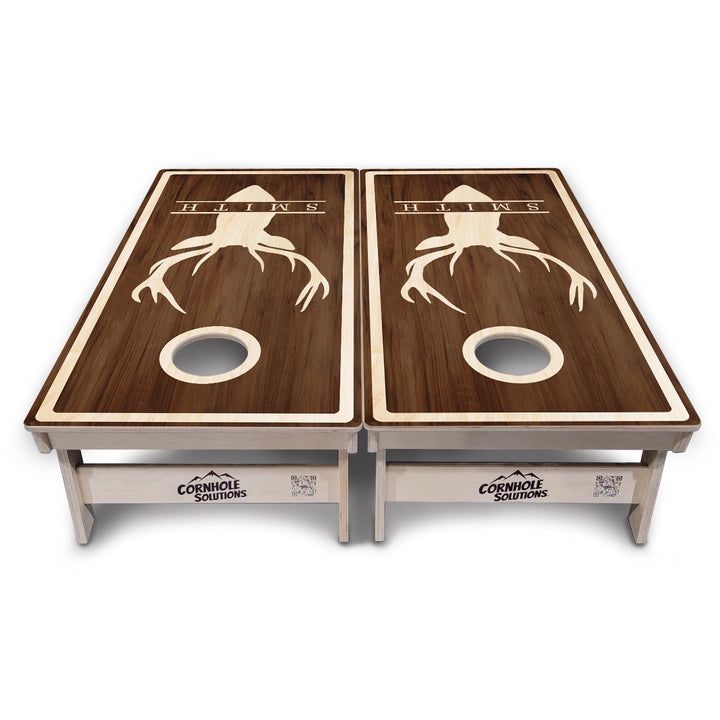 Personalized Buck Woodgrain Cornhole Boards – Tournament Series