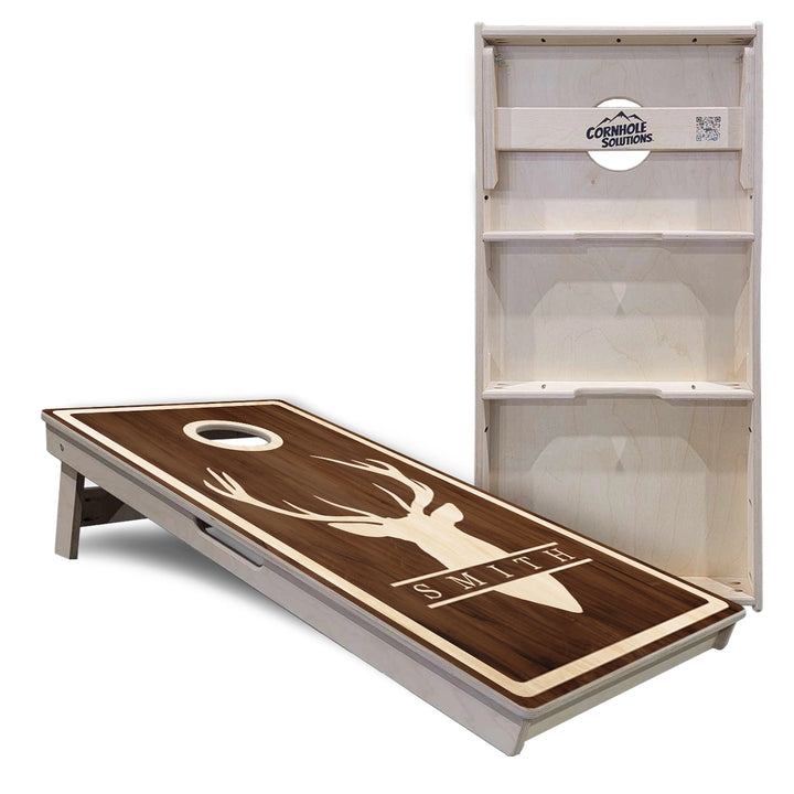 Personalized Buck Woodgrain Cornhole Boards – Tournament Series