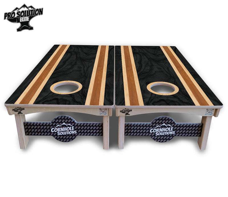 Pro Solution Elite - Dark Wood Stripe - Professional Tournament Cornhole Boards 3/4" Baltic Birch - Zero Bounce Zero Movement Vertical Interlocking Braces for Extra Weight & Stability +Double Thick Legs +Airmail Blocker