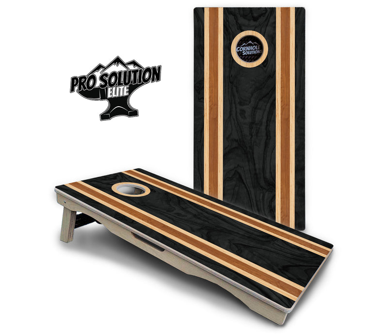 Pro Solution Elite - Dark Wood Stripe - Professional Tournament Cornhole Boards 3/4" Baltic Birch - Zero Bounce Zero Movement Vertical Interlocking Braces for Extra Weight & Stability +Double Thick Legs +Airmail Blocker