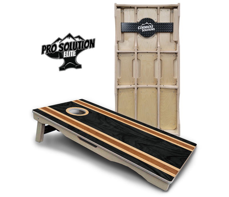 Pro Solution Elite - Dark Wood Stripe - Professional Tournament Cornhole Boards 3/4" Baltic Birch - Zero Bounce Zero Movement Vertical Interlocking Braces for Extra Weight & Stability +Double Thick Legs +Airmail Blocker