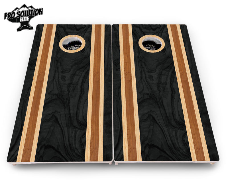 Pro Solution Elite - Dark Wood Stripe - Professional Tournament Cornhole Boards 3/4" Baltic Birch - Zero Bounce Zero Movement Vertical Interlocking Braces for Extra Weight & Stability +Double Thick Legs +Airmail Blocker