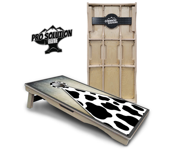 Pro Solution Elite - Cow Print Triangle - Professional Tournament Cornhole Boards 3/4" Baltic Birch - Zero Bounce Zero Movement Vertical Interlocking Braces for Extra Weight & Stability +Double Thick Legs +Airmail Blocker