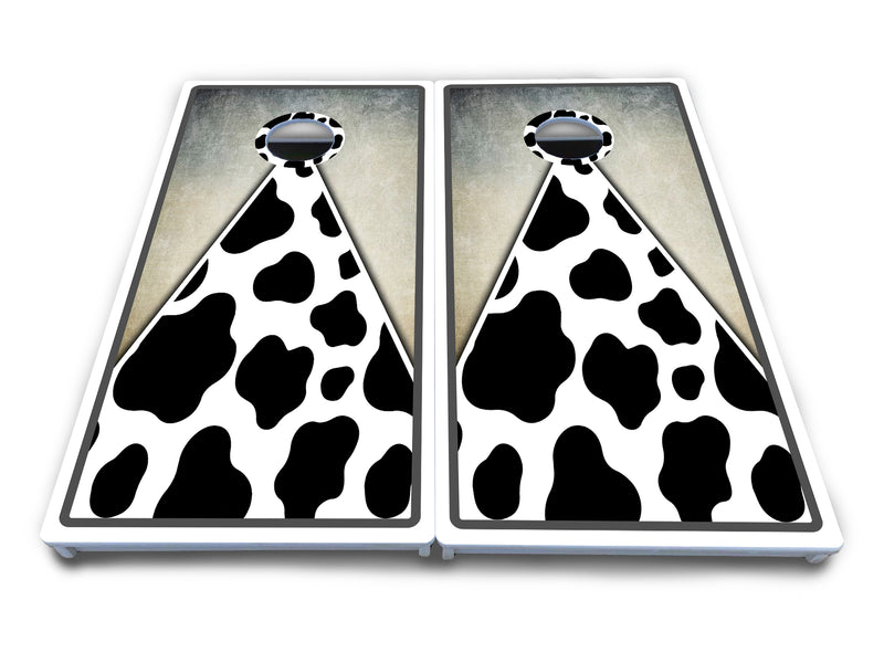 Waterproof - Cow Print Triangle - All Weather Boards "Outdoor Solution" 18mm(3/4")Direct UV Printed - Regulation 2' by 4' Cornhole Boards (Set of 2 Boards) Double Thick Legs, with Leg Brace & Dual Support Braces!