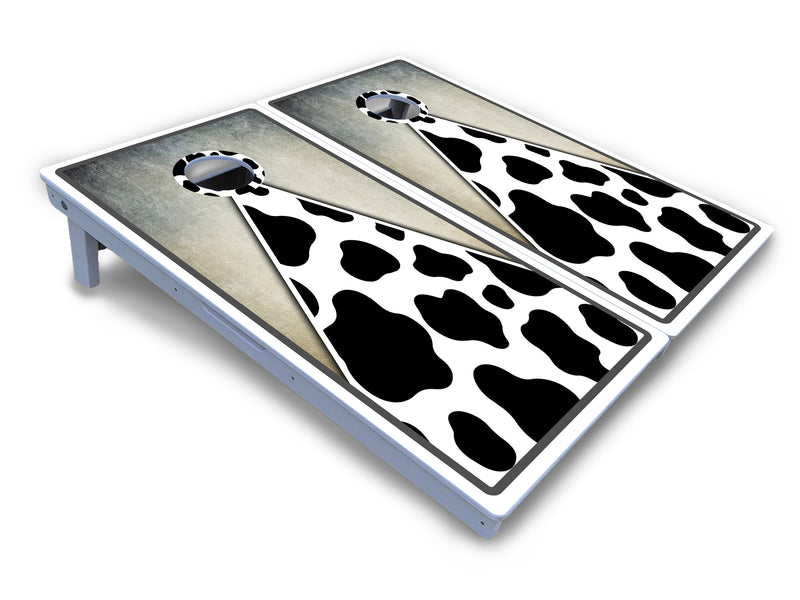 Waterproof - Cow Print Triangle - All Weather Boards "Outdoor Solution" 18mm(3/4")Direct UV Printed - Regulation 2' by 4' Cornhole Boards (Set of 2 Boards) Double Thick Legs, with Leg Brace & Dual Support Braces!