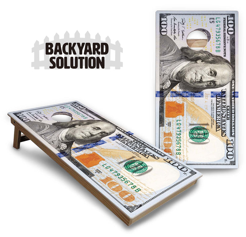 Backyard Bundle Options - $100 Bill – Regulation 2'x4' Cornhole Set +8 Playing Bags +Carrying Case +Tote Bag +UV Direct Print +UV Clear Coat